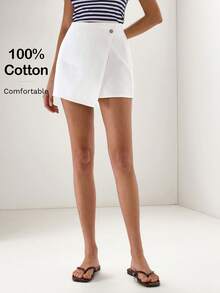 Briarwyn 女士纯色侧扣不对称下摆半身裤 - 白色 - 查看 1