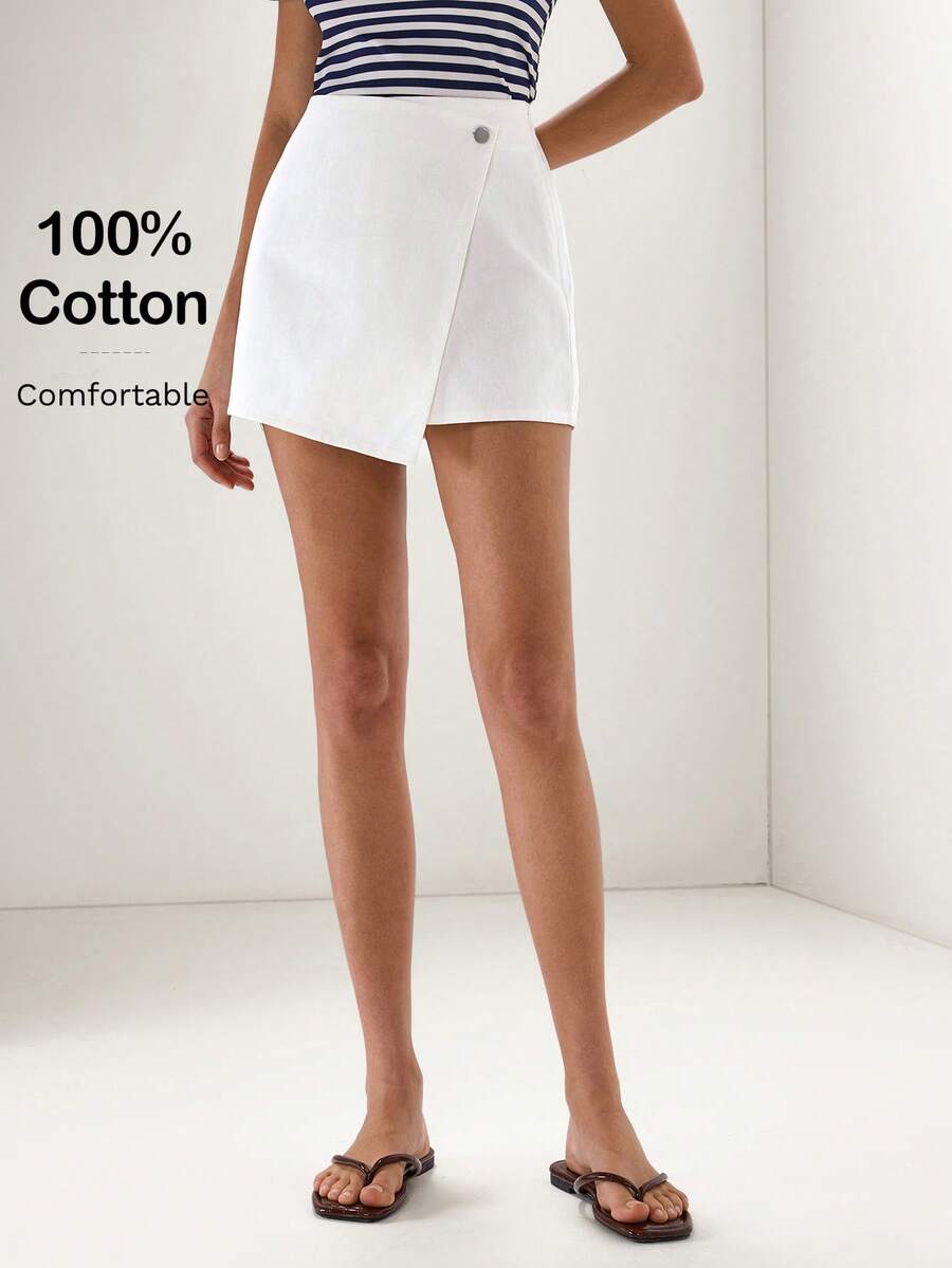 Briarwyn 女士纯色侧扣不对称下摆半身裤 - 白色 - 查看 1