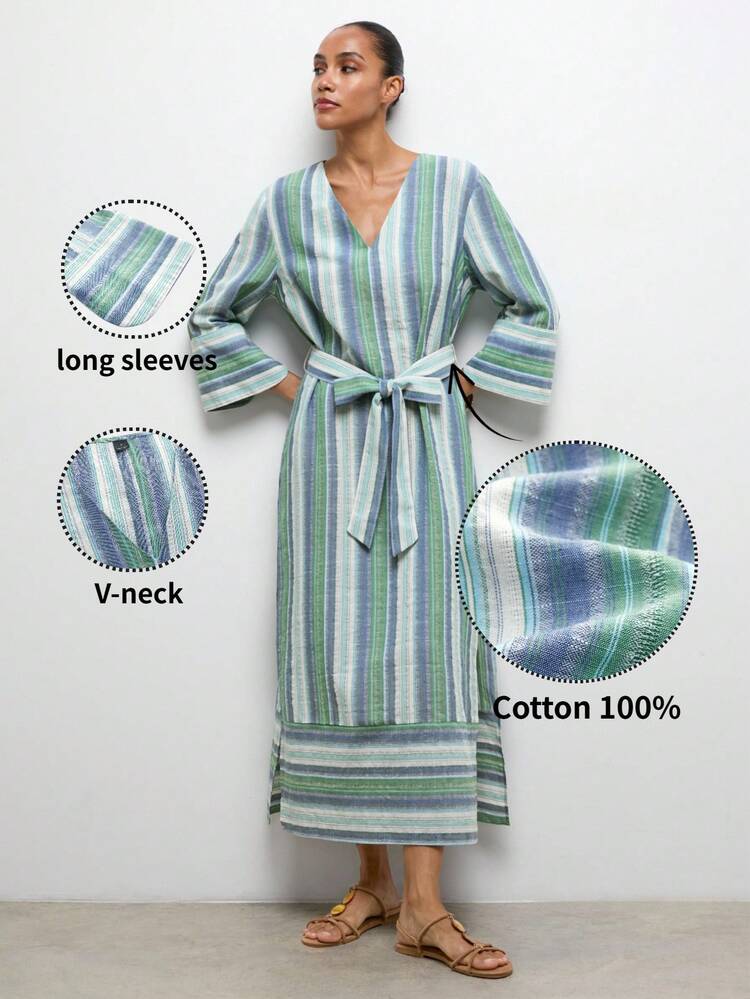 SHEIN Maija MAIJA Elegant Lace V-Neck Puff Sleeve A-Line Maxi Dress