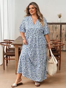 SHEIN CURVE+ Lässiges Kleid mit Blumenmuster in Große Größen - Verschiedenfarbig - Übersicht 8