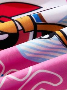 THE POWERPUFF GIRLS X SHEIN Maija Kids 2件套少女卡通字母印花泳衣套装，春夏款 - 彩色 - 查看 7