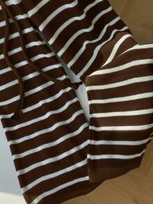Comfortcana Plus Size Women Casual Striped Knit Sweater & Pants Set - Brown - View 7