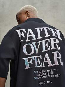 PAVTROS Camisa de manga corta de ajuste holgado con estampado de letras para hombre, verano - Negro - Ver 5