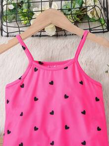 SHEIN Jumpsuit bé gái Tim Giải trí - Màu Hồng Tươi - Xem 3