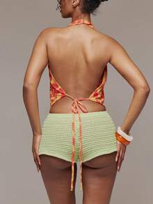 MUSERA 动物纹雪纺深V领露背上衣，春夏伊比沙岛音乐节度假可爱性感Y2K夜店热带诱惑 - 彩色 - 查看 2