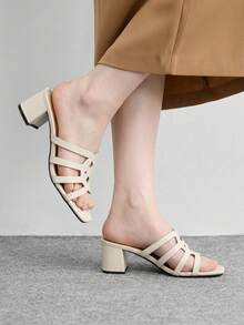 CUCCOO BIZCHIC Giày sandal cao gót nữ màu mơ, kiểu dáng thoải mái, mũi vuông, thích hợp cho việc đi làm. - Màu be - Xem 4