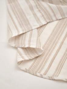 RONVEXI 男士夏季条纹短袖纽扣休闲衬衫 - 卡其色 - 查看 8