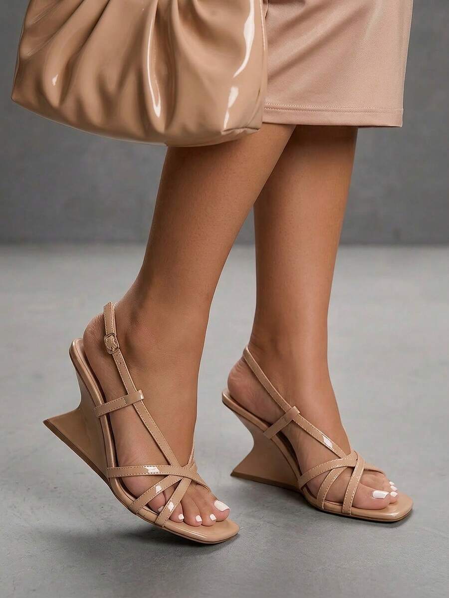 CUCCOO SZL Round Toe Elegant & Versatile Sexy Sparkling Design Block Heel Party Charming Women High Heel Sandals, Suitable For All Seasons Summer Shoes - Apricot - View 1