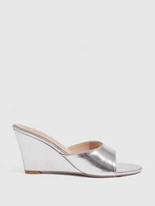 CUCCOO SZL 女士经典简约时尚坡跟凉鞋金属质感银色穆勒凉鞋约会宴会性感服饰 - 銀色 - 查看 2