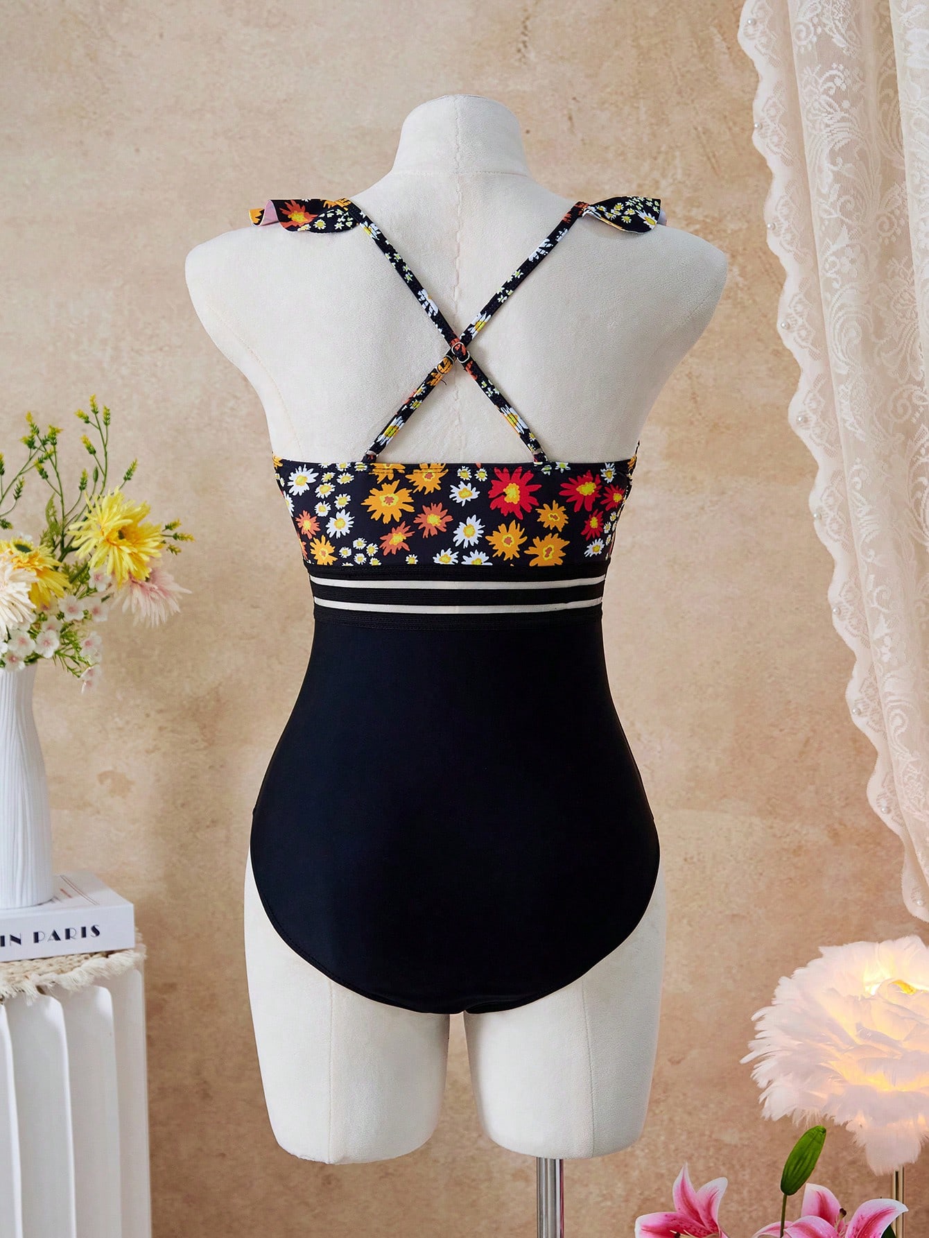 Swim Lushoire Fato de banho de uma peça impressão floral malha de contraste - Multicolorido - Visão 2