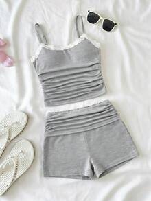 SHEIN Girlism Tween Girl – Avslappnat och bekvämt set med blommönster och shorts - Vitt - Visa 1