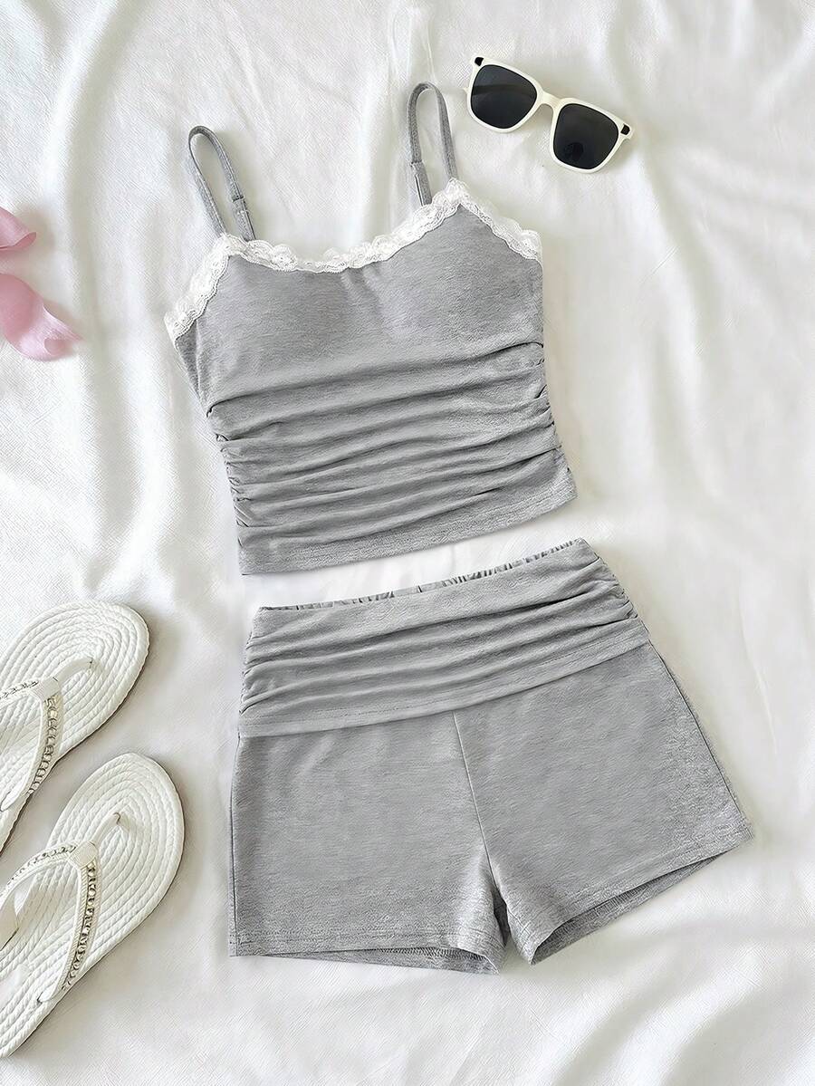 SHEIN Girlism Tween Girl – Avslappnat och bekvämt set med blommönster och shorts - Vitt - Visa 1