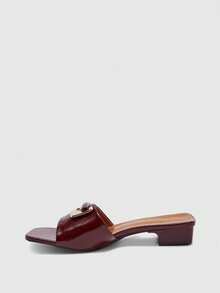CUCCOO BIZCHIC Light Luxury Metal Buckle Square Slippers, Thick Heels Are Not Tired, And Sandals Are Worn Outside In Summer. Summer Shoes - Burgundy - View 9