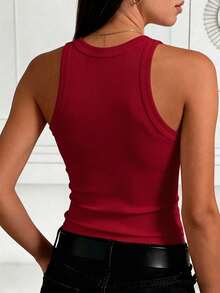 EMERY ROSE 女士休闲无袖圆领修身时尚彩色钻石吊带背心 - 玫瑰紅 - 查看 2