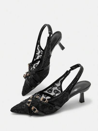 CUCCOO CURVES Giày sandal cao gót mũi nhọn bản rộng, màu đen satin thanh lịch, có quai hậu, phù hợp mọi mùa, thích hợp cho kỳ nghỉ xuân, lễ Phục sinh, Giáng sinh và Ngày Valentine.