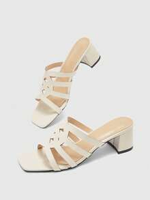 CUCCOO BIZCHIC Giày sandal cao gót nữ màu mơ, kiểu dáng thoải mái, mũi vuông, thích hợp cho việc đi làm. - Màu be - Xem 5