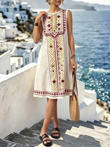 Balvessa 女士休闲几何印花无袖中长连衣裙 - 彩色 - 查看 7