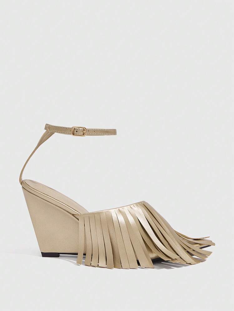CUCCOO SZL Women's Elegant Fashion High Heel Sandals With Tassel And Buckle Design Spring Shoes