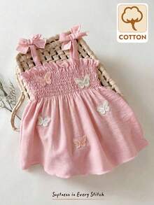 Cozy Pixies Đầm ngắn tay màu hồng cho bé gái, họa tiết bướm 3D, nơ và bèo nhún, kiểu dáng thường ngày, đa năng, thích hợp cho bé sơ sinh và trẻ nhỏ mặc trong ngày, phong cách nghỉ lễ mùa xuân/hè. - Màu Hồng baby - Xem 9