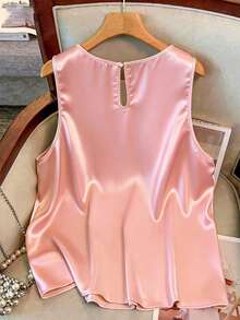 GlowEve CURVE Blusa de camisola de cuello redondo elegante, talla grande, de tela de satén brillante con diseño que estiliza la silueta, adecuada para el uso diario, ocasiones formales y actividades al aire libre - Rosa - Ver 2