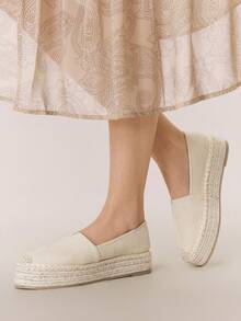Styleloop Sepatu Flat Longgar Bergaya Bohemian Amerika Barat Vintage, Sepatu Serbaguna untuk Festival Musik dan Pesta Natal - kanvas krem - View 5