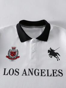 Mirajuku Casual Vacation Comfortable American Style Teens/Young Men Printed Letter Polo Shirt, Fashionable & Versatile - White - View 4