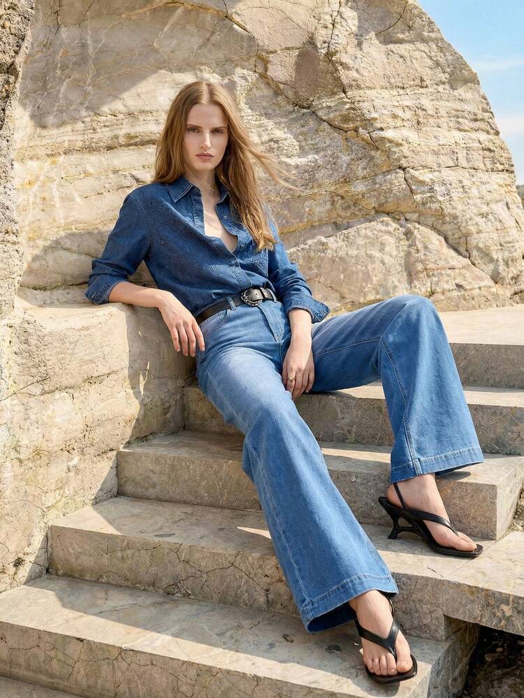 WASHED DENIM FLARE JEANS, SPRING/SUMMER