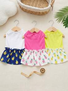 PETSIN 狗狗服装、猫咪服装、动物裙装、宠物春夏新品系列、幼犬连衣裙、公主风百搭连衣裙、条纹印花、小型动物服装、清凉防晒霜 - 彩色 - 查看 3