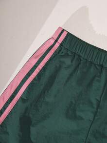 SHEIN Tween Girls Green And Pink Colorblock Short Sleeve T-Shirt And Shorts Set,Summer Casual Gym Sports Style,Loose Fit Lightweight Fabric For Daily Wear - Pink - View 6