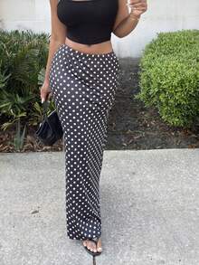 Alexandranx Chân váy nữ dệt kim họa tiết chấm bi dáng đuôi cá, thích hợp mặc hàng ngày. - màu đen - Xem 6