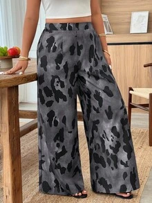 Pantalones anchos casuales de talla grande con estampado de leopardo para mujer, primavera/verano - Multicolor - Ver 5