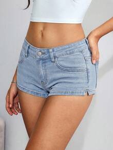 SHEIN ICON Quần short denim nữ dáng ôm, đa năng, có túi. - trắng - Xem 5