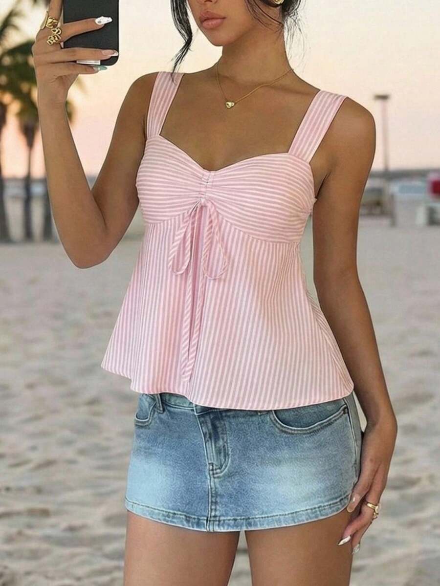 Veykashi Casual Minimalist All-Match Striped Camisole Top, Suitable For Plus Size Women In Summer, Cute Summer Top - Multicolor - View 1