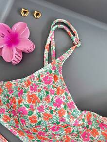 SHEIN Swim Mod 夏季海灘女士假期花卉印花簡約時尚比基尼套裝，配有分離式泳裝 - 彩色 - 查看 13