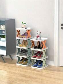 1PC 9 Tier Space Saving Vertical Shoe Rack Narrow Plastic Shoe Storage Organizer Holds 9 Pairs Of Shoes Easy Assembly Stackable Sturdy Freestanding For Entryway Closet Hallway Bathroom Dorm Home Organization Shoe Shelf - Multicolor - View 3