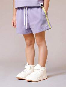 SUMWON Girls Lavender Polo Style Two Piece Coord Set With White Contrast Collar And Number Print - Lilac Purple - View 4