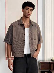 SWAVVY Men's Casual Plaid Shirt, College Style - Khaki - View 2