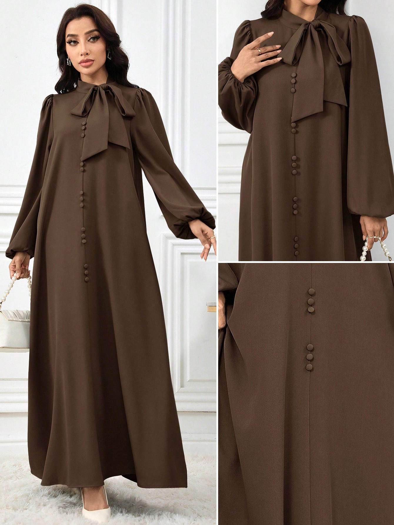 Al Najma فستان عربي نسائي أنيق بأكمام فانوس وياقة...