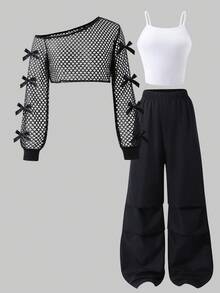 少女休闲简约百搭日常T恤套装，夏季 - 彩色 - 查看 3