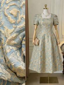 Ellevyn 大码女士优雅提花束腰连衣裙 - 藍色 - 查看 8