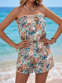 Swim Vcay Nuovo top da donna senza schienale, adatto per uscite estive, stile hawaiano, bohémien, feste in spiaggia, tute con stampe paisley e western, body elasticizzati, adatti per primavera, estate e autunno - Blu - Visualizzare 5