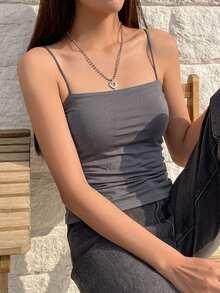 DAZY 女款純色休閒百搭細肩帶背心夏季上衣 - 淺灰色 - 查看 5