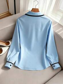 SHEIN Franclia Áo sơ mi nữ kiểu dáng thường ngày, phối màu tương phản, dễ mặc cho hoạt động ngoài trời và đi làm. - Màu xanh nhạt - Xem 2