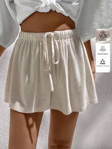 Easowa Old Money Style Women Linen Casual Shorts For Women, Suitable For Spring & Summer - Apricot - View 2