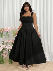 GalTyme Plus Size Women Solid Color Pleated Elegant Sleeveless Dress Blacktie Birthday For Black Ball - Black - View 5