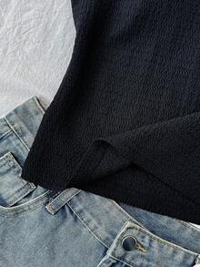SHEIN Áo thun ngắn tay màu đen dáng casual dành cho nữ tuổi teen - màu đen - Xem 5