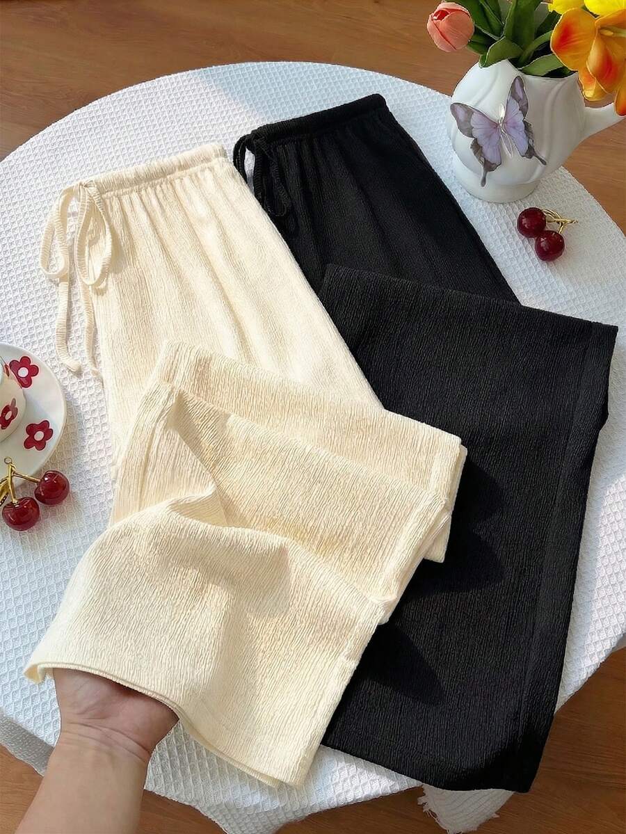 SHEIN Unity Y2K休闲度假风百搭学院风纹理阔腿裤 - 彩色 - 查看 1