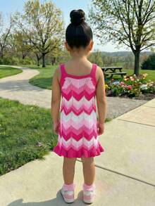 SHEIN Đầm dệt kim kiểu ombre gợn sóng khoét rỗng cho bé gái, viền bèo nhún. - Nhiều màu - Xem 2