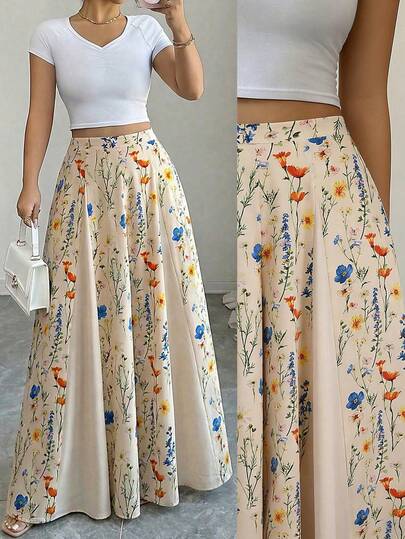 Elenzga Pantalones de falda con estampado elegante en línea A para mujer de talla grande, adecuados para salidas, vacaciones y viajes, primavera/verano