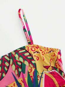 少女碎花吊带连衣裙，休闲度假时尚百搭沙滩裙 - 紅色 - 查看 5